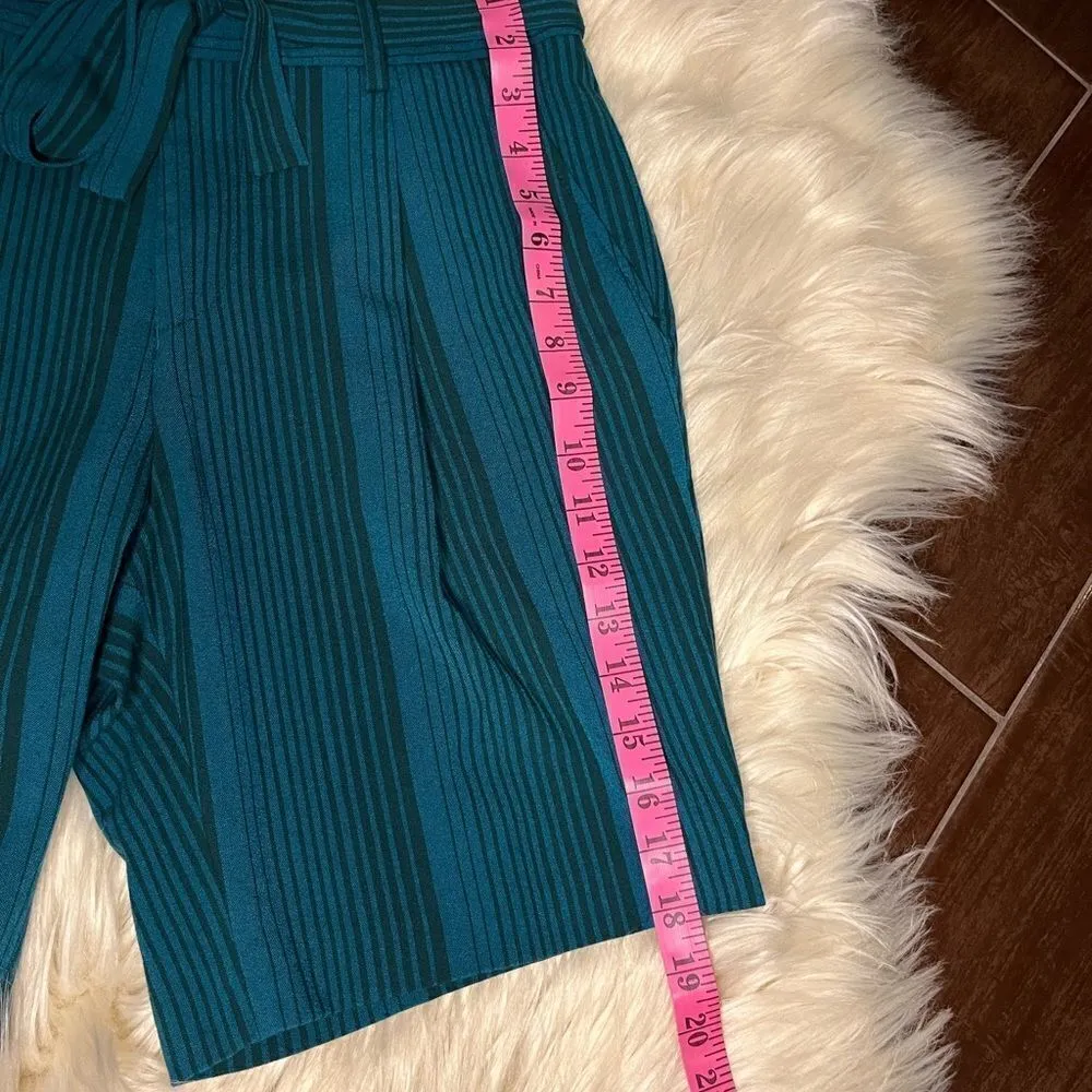 ASOS teal pinstriped paperbag waist shorts sz 30(10) - Image 7