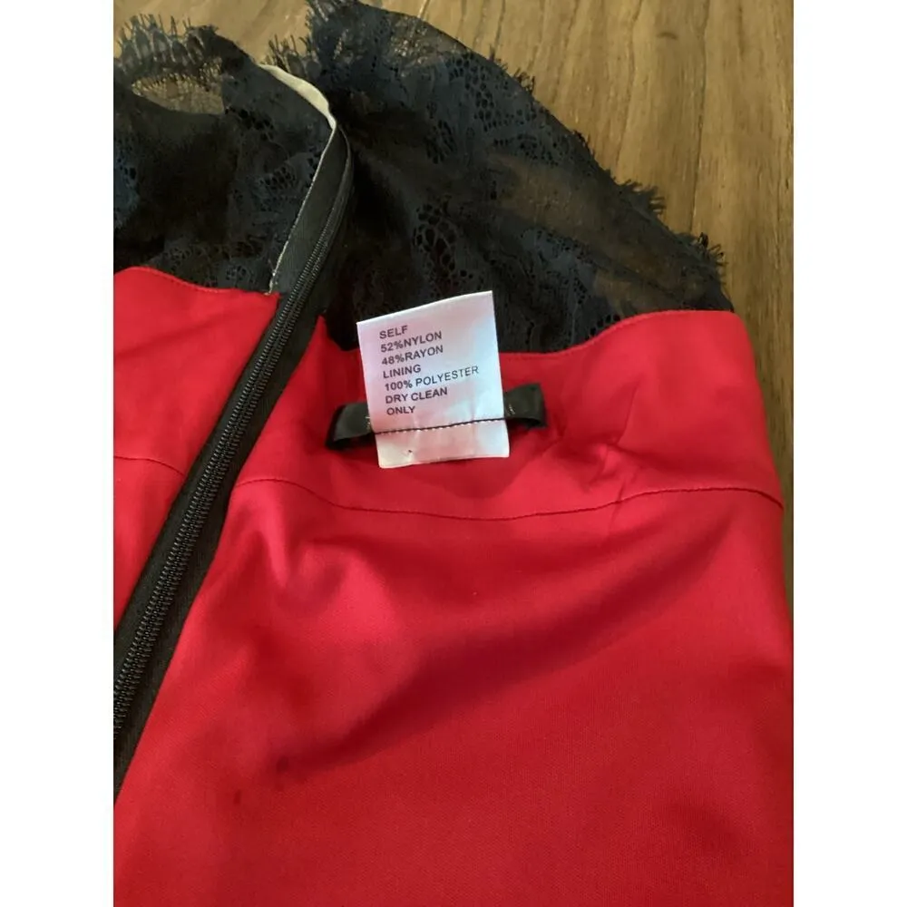 Tadashi Shoji mix bodice Lace black Red mini sleeveless sheath Cocktail Dress 6 - Image 15