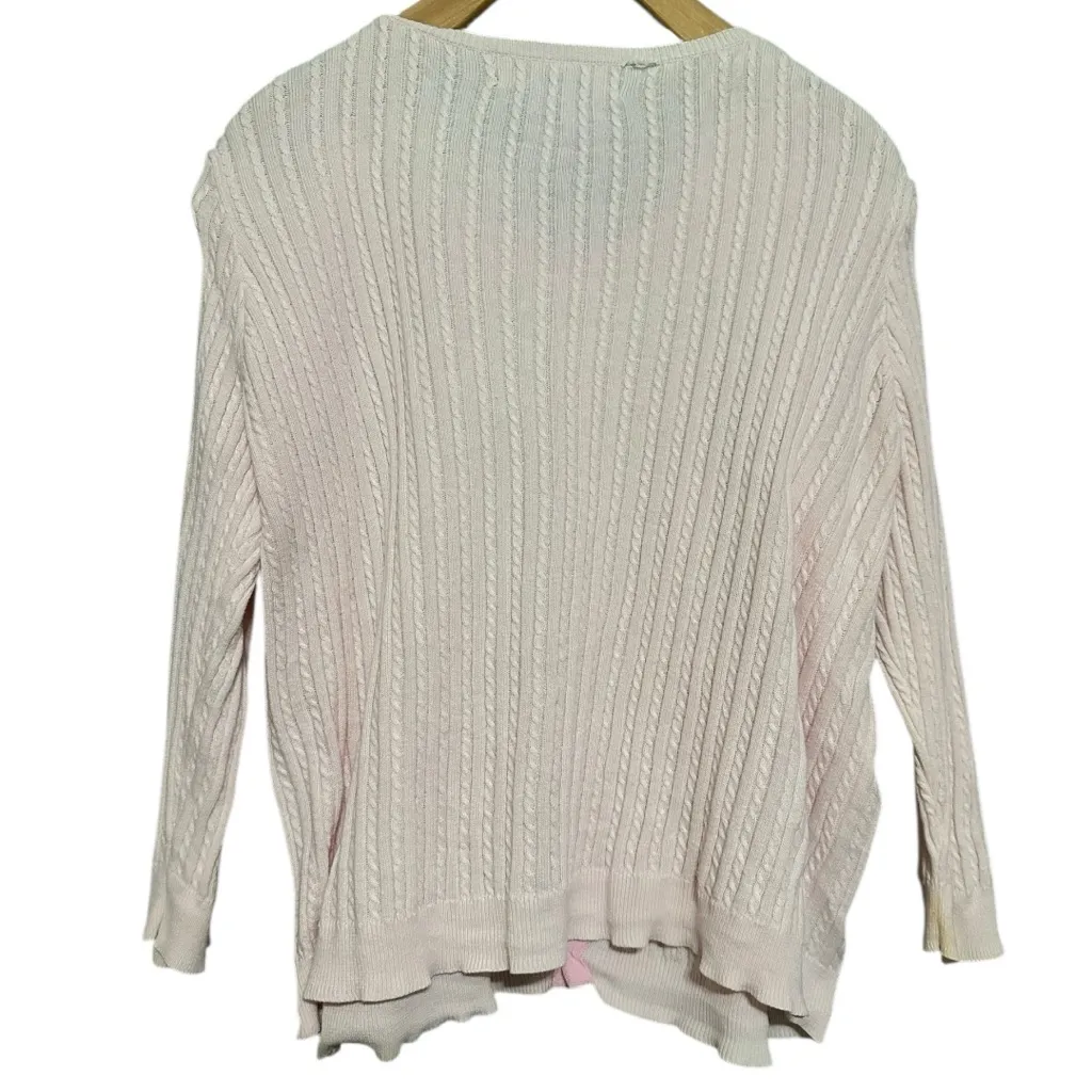 Ralph Lauren Polo Golf Vintage L Pink Cotton Knit Cable Knit Cardigan Sweater - Image 3