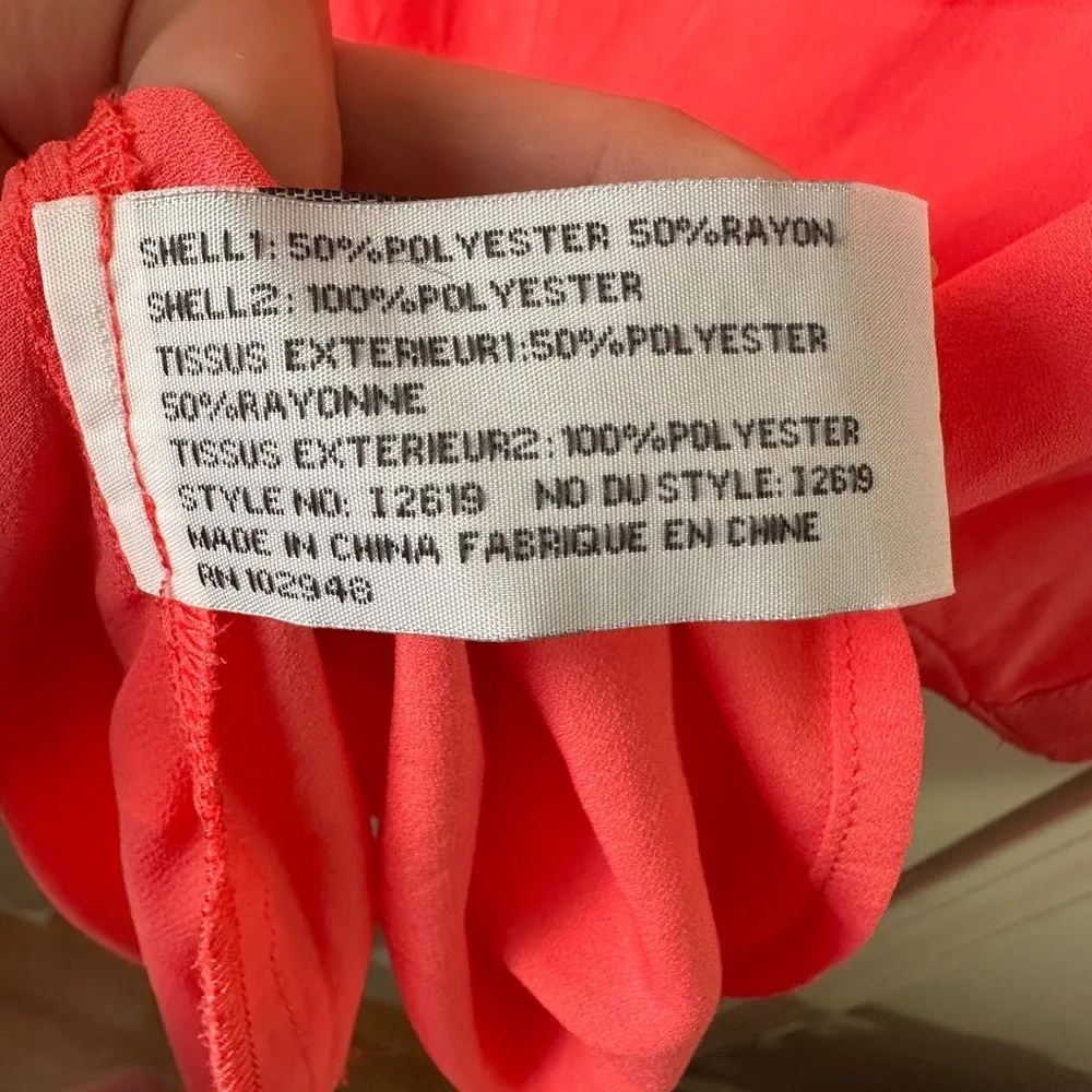 Tulle Shirt Womens Large Coral Short Sleeve Blouse Sheer Gathered Back Flowy Pink - Image 4