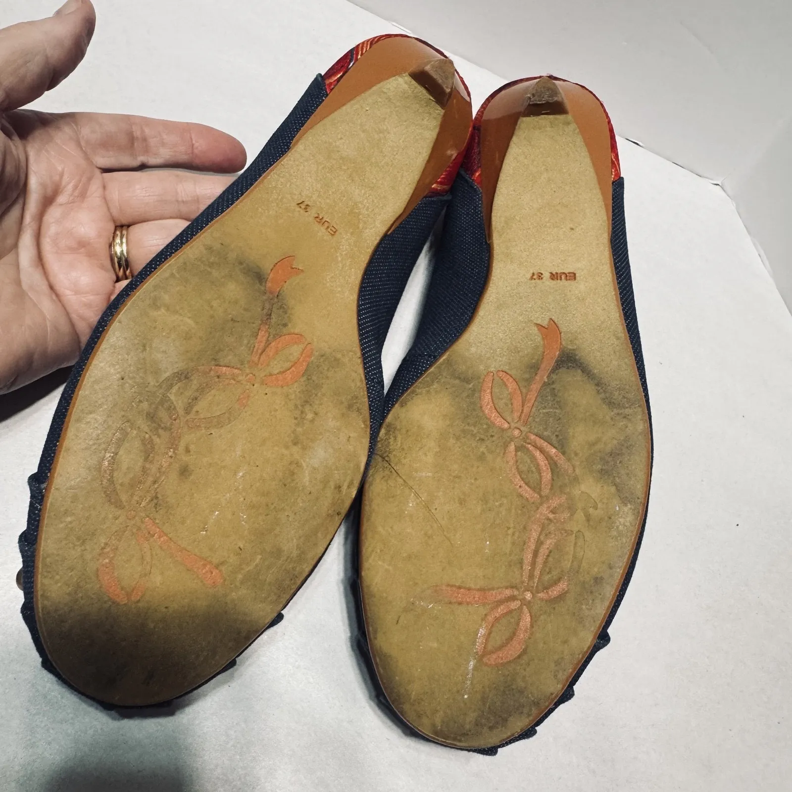 Poetic License London Please Me Ballet Flats Denim Beaded Kitten Heels 6.5/37 Blue - Image 6