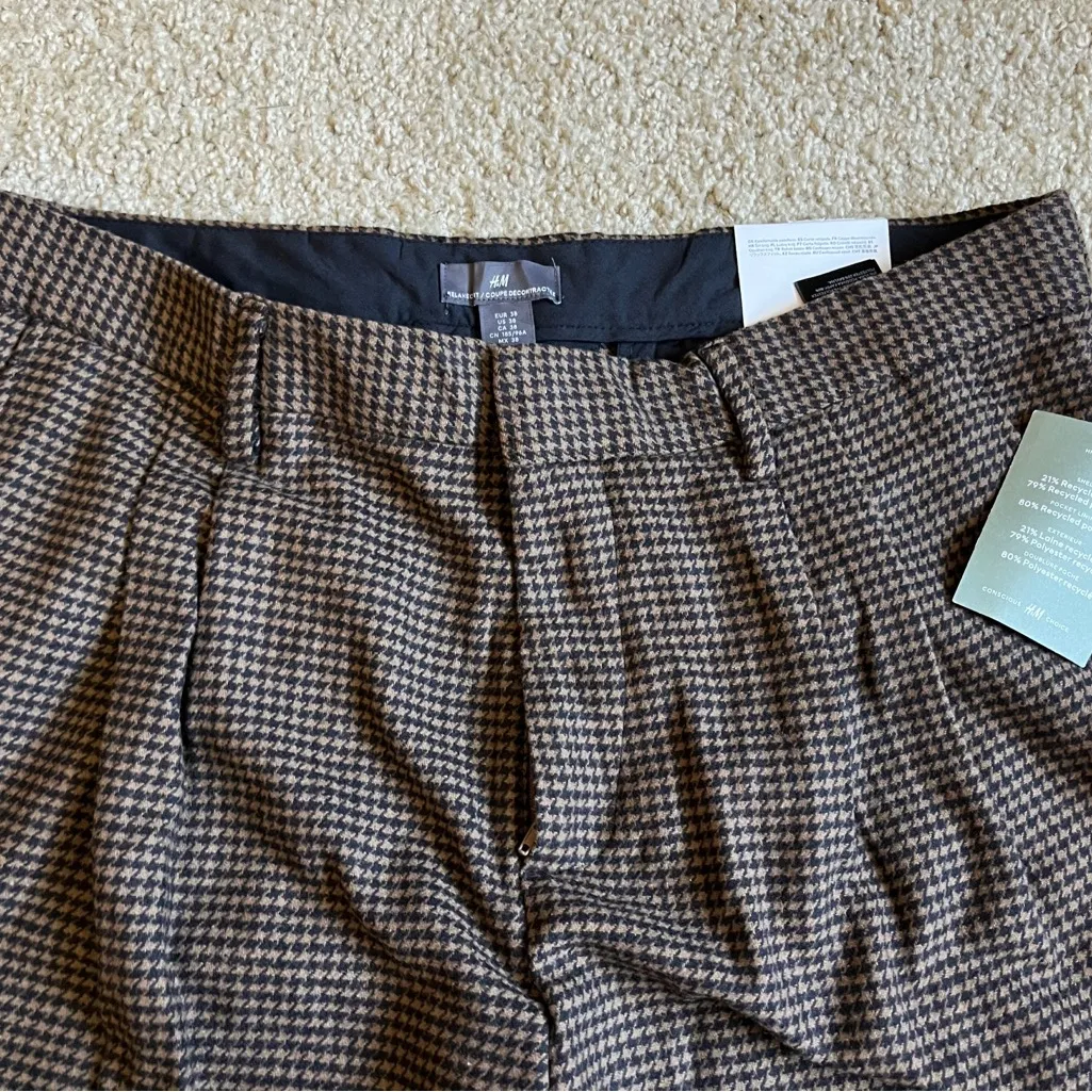 H&M Women’s Brown Houndstooth Trousers Size‎ US 38 Relaxed Fit Office Style - Image 2