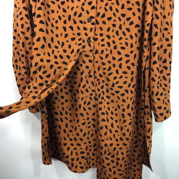 New  Tie Front Button Down Shirtdress Animal Print Long Sleeve Mini - Image 16
