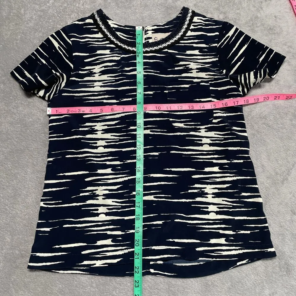 Sea New York Top Womens 2 Blue Print Nautical Coastal Classic Silky Preppy - Image 5