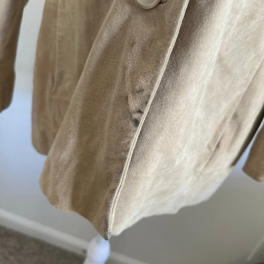 SIENA light beige leather suede button front jacket Tan Size M - Image 13
