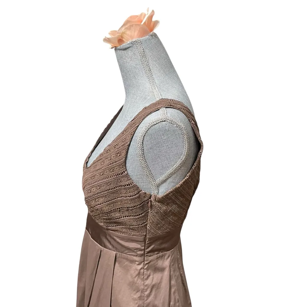 MOULINETTE SOEURS Brown Lace Pleated Detail Cotton Dress 2 Anthropologie - Image 7