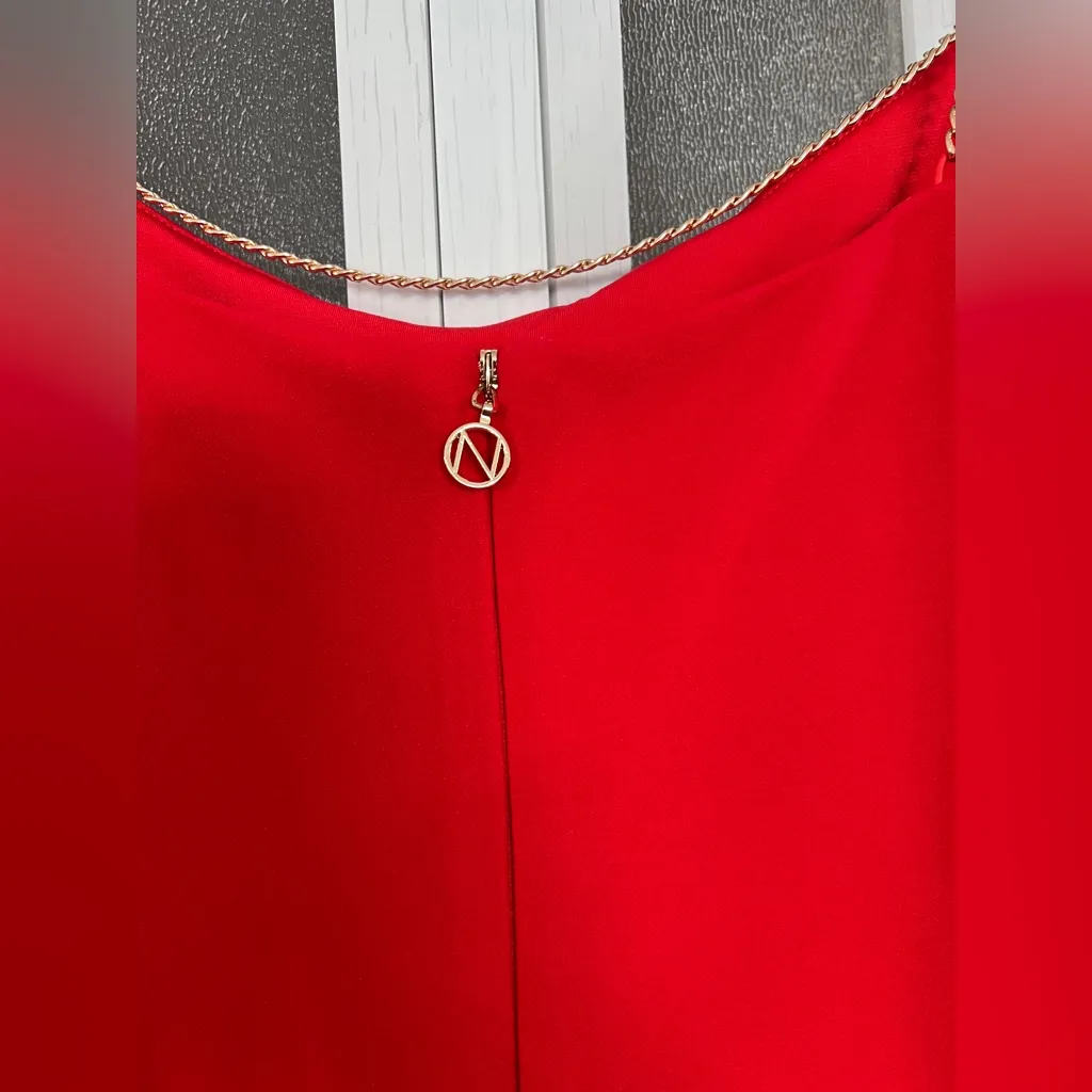NOOKE Red Chain Strap Mini Dress M - Image 5