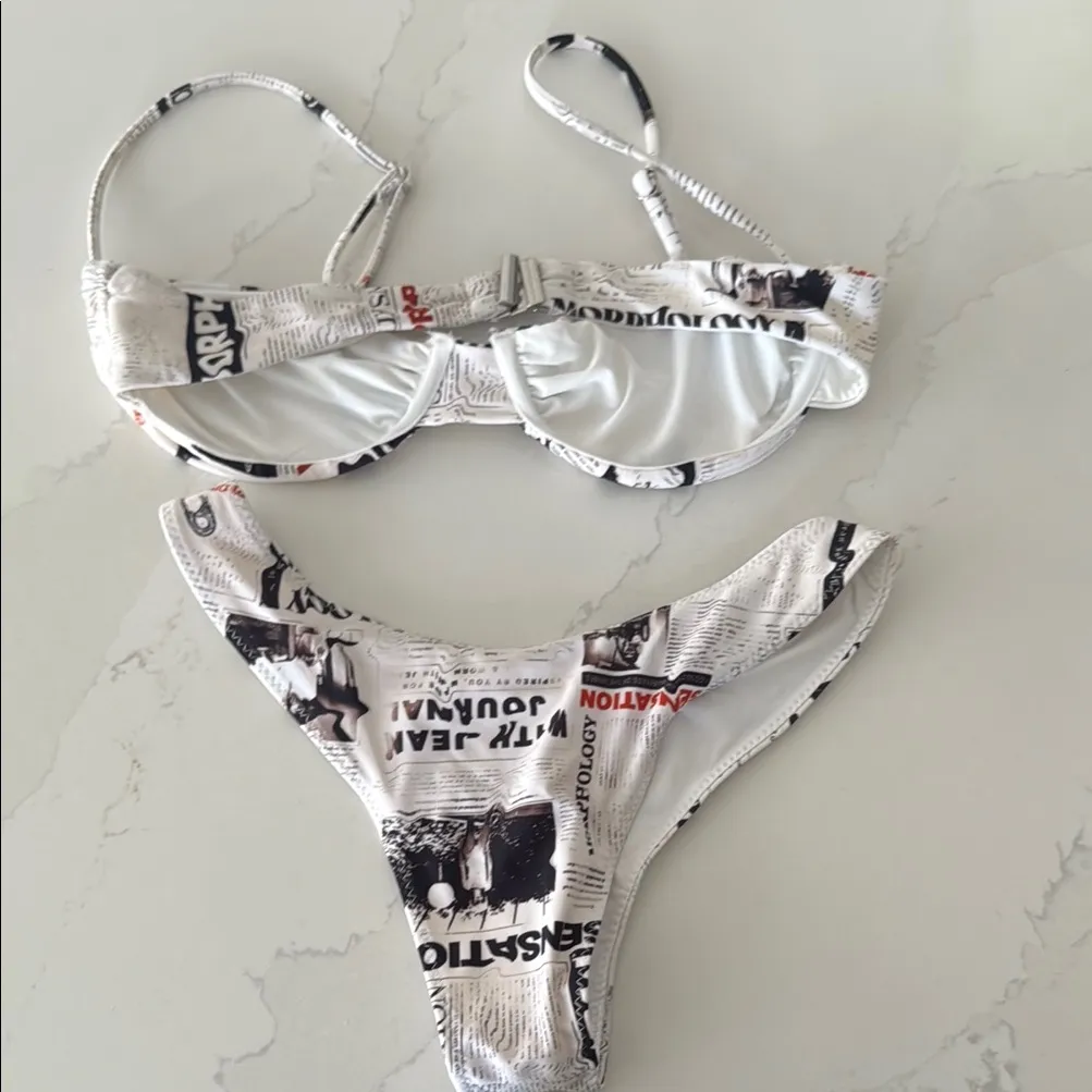 With Jean Black and White Print Bikini - Image 2