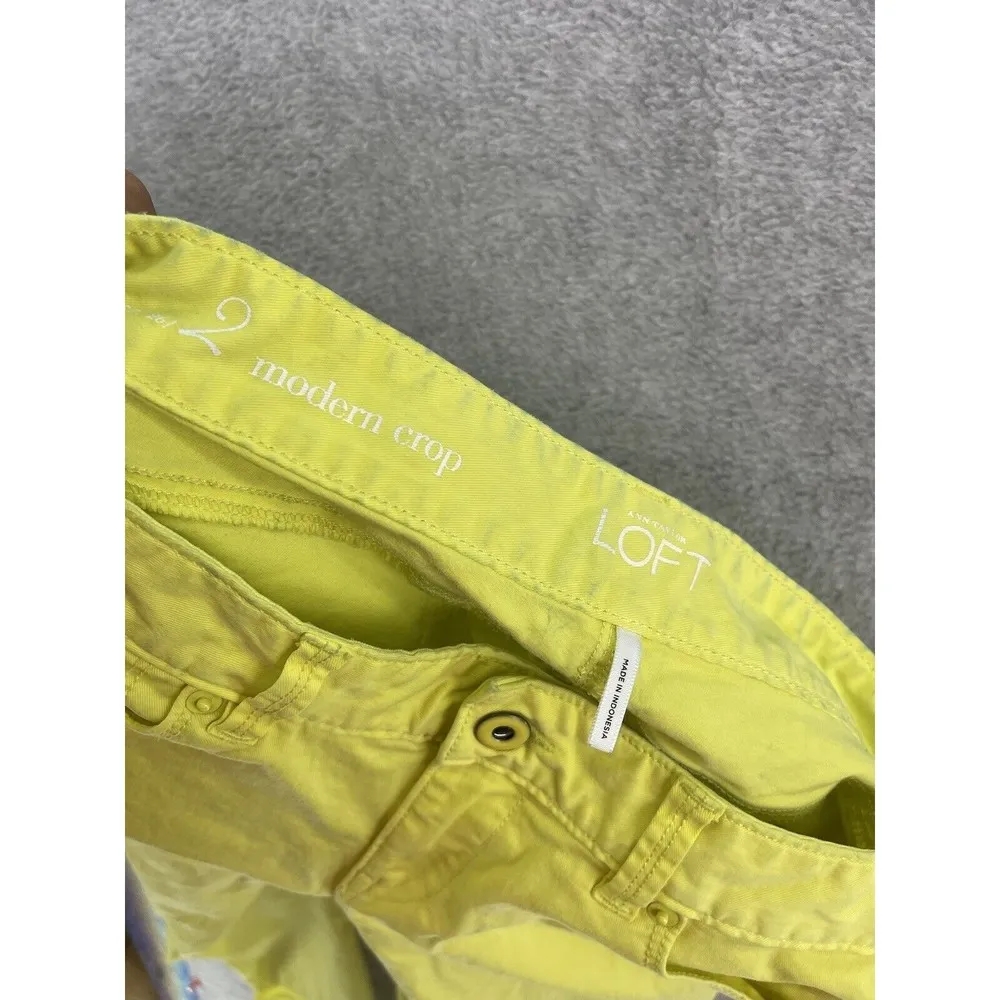 LOFT Ann Taylor Women's Modern Crop Jeans Yellow Size 2 Solid Pants - Image 4