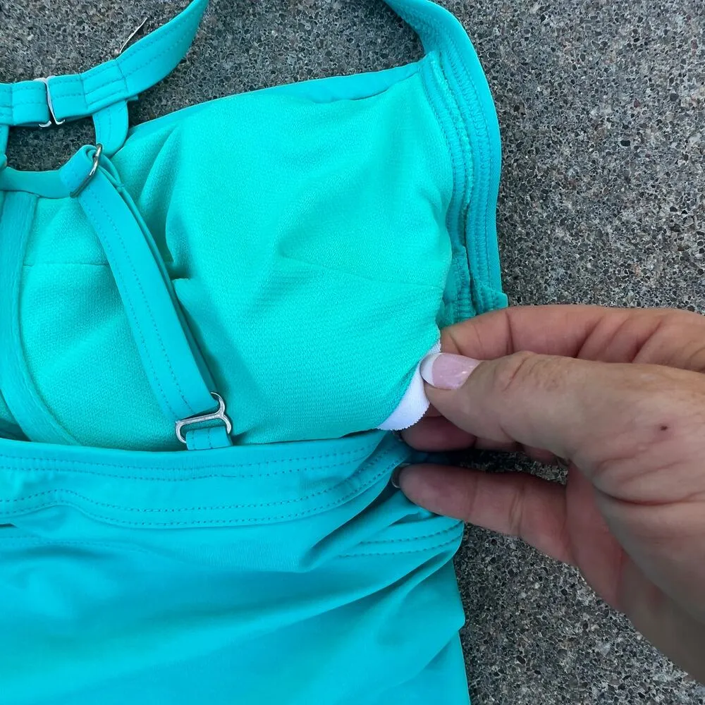 Title Nine 32DD turquoise halter ruched bust convertible tankini swim top - Image 5