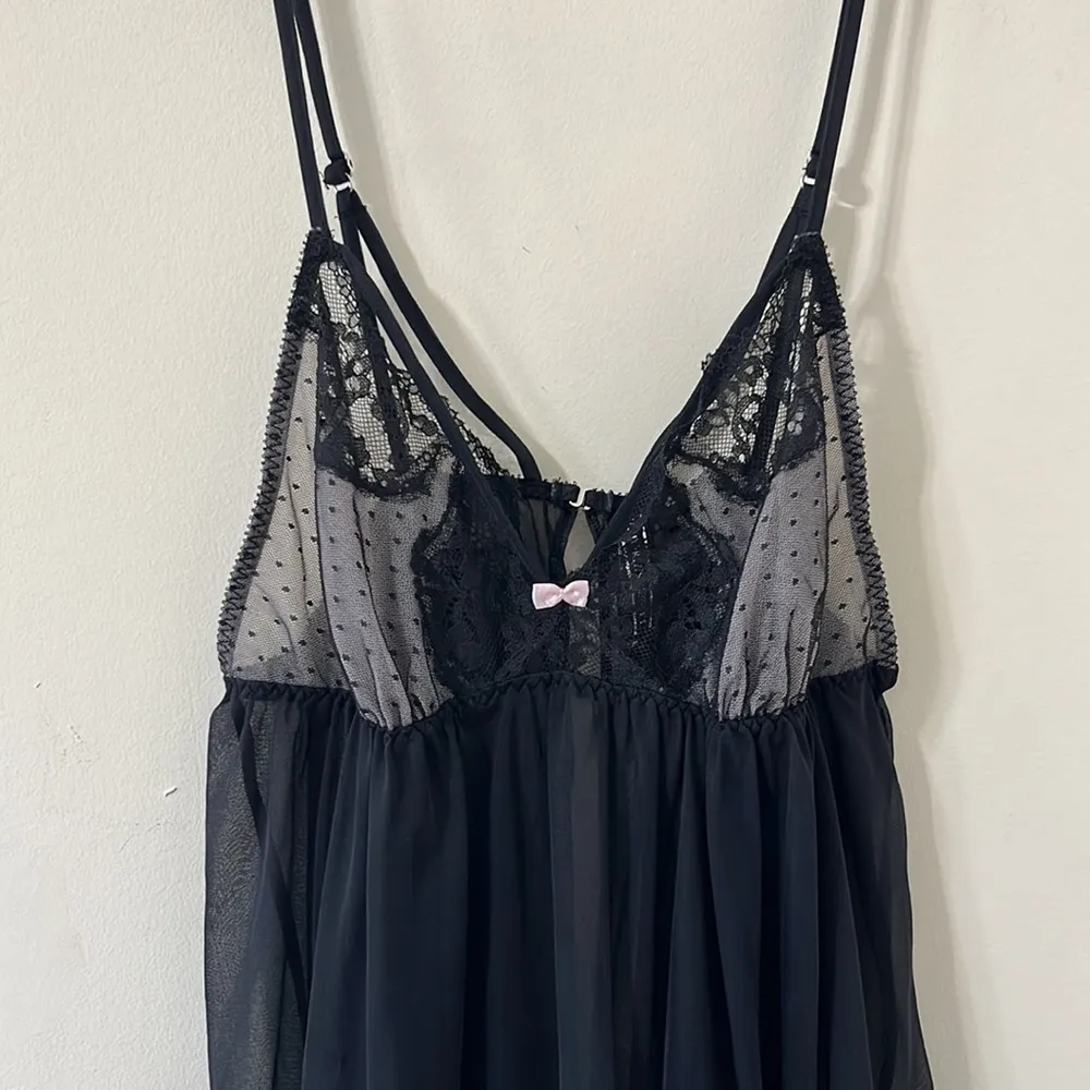Victoria’s Secret Black Lace Babydoll Pink Lace Detail Lingerie Top Size Medium - Image 2