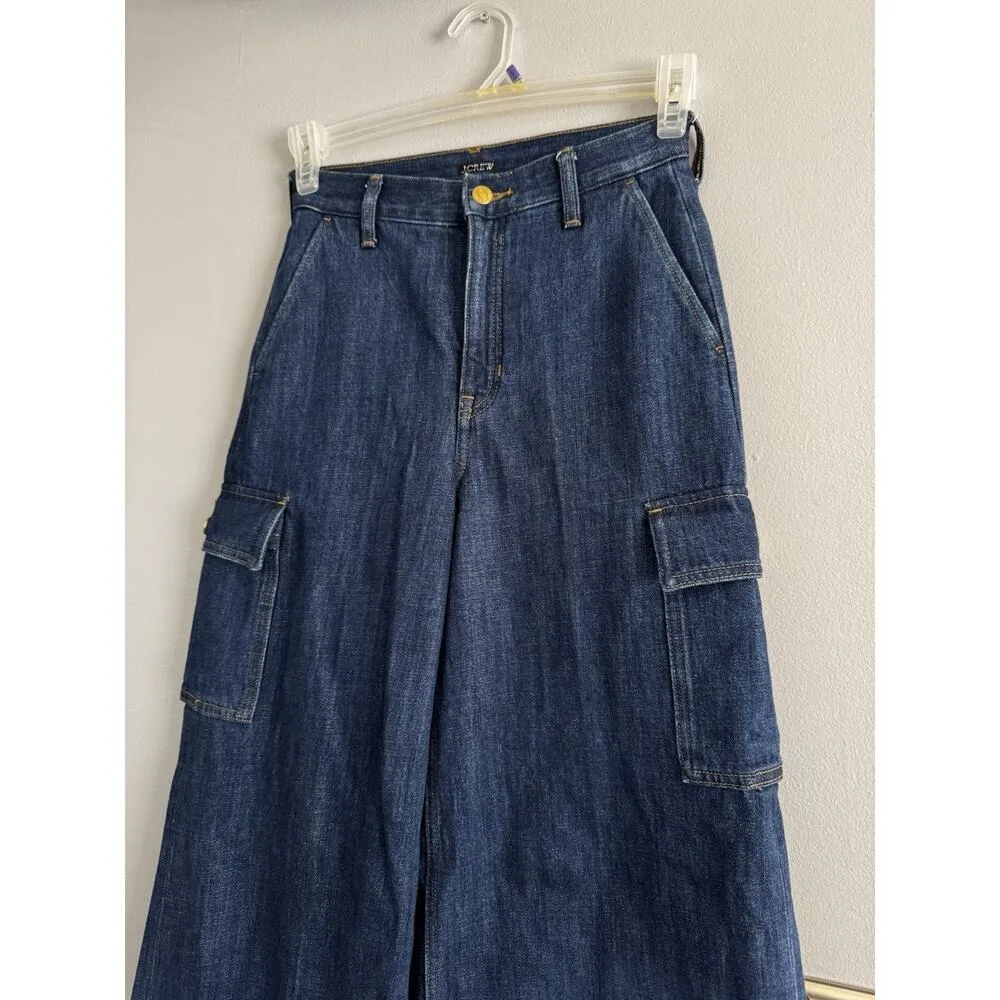 NWT J. Crew High Rise Superwide Leg Cargo Jeans In Dark Wash Women’s Size 24 - Image 3