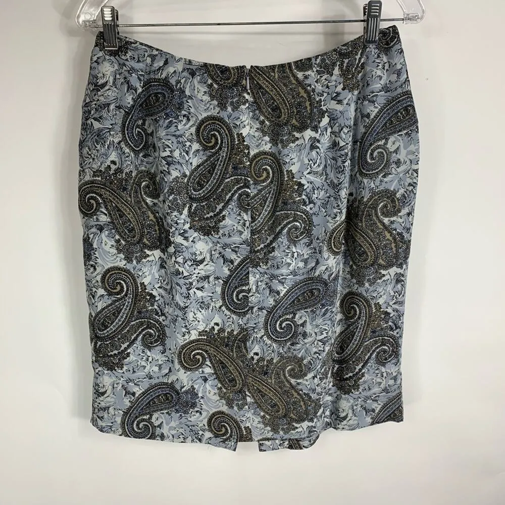 100% Silk Paisley Skirt Blue Grey Black Sz 12 - Image 3