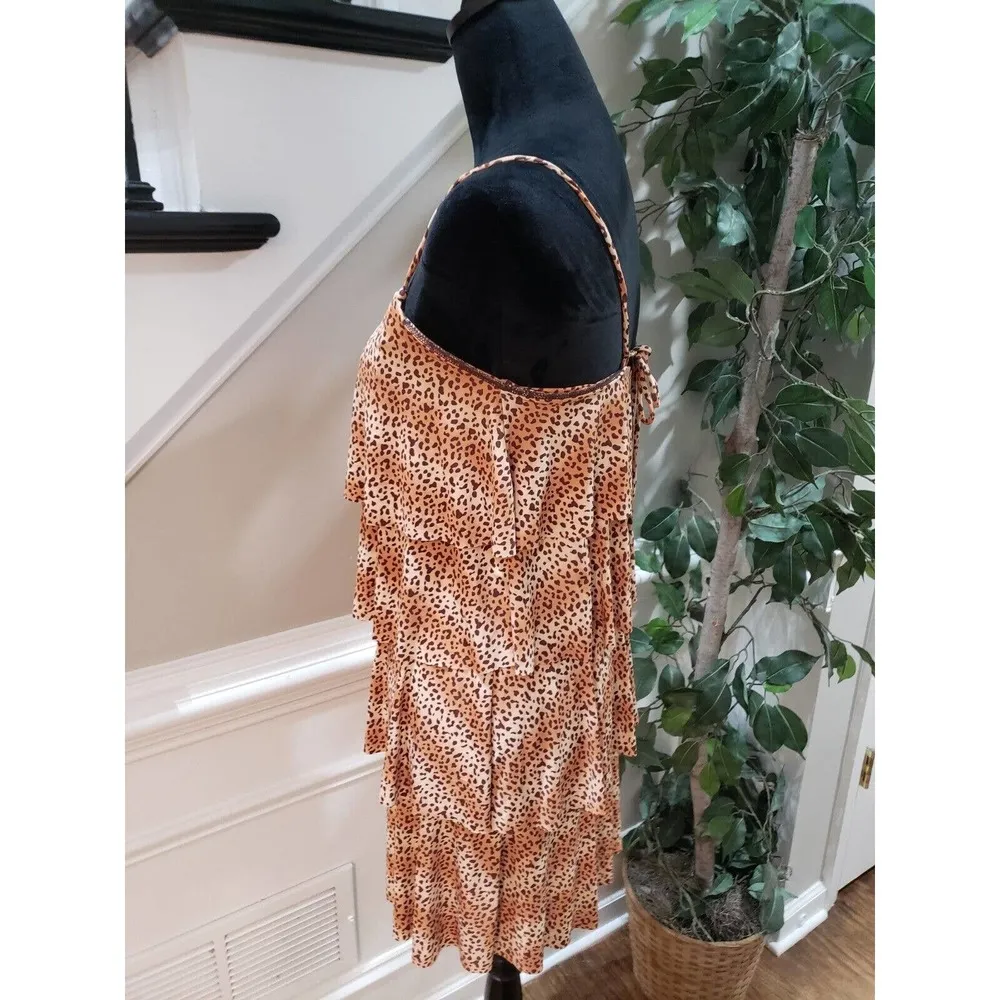 Sofia Brown Nylon Sleeveless V Neck Swimsuit Cover Knee Length Dress Size Small - Image 5