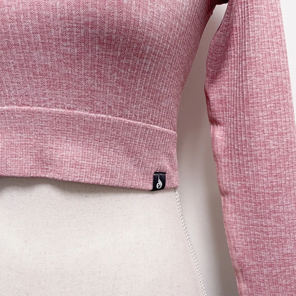 Ryderwear Pink White Heathered Ribbed Seamless Long Sleeve Cropped Top NWT XS - Image 4