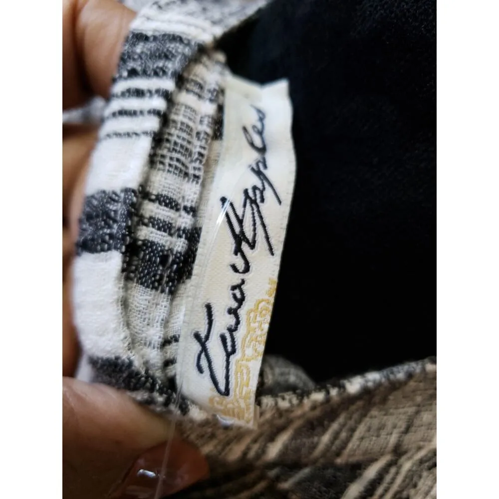 Women's Zara Striped Button Front Shirt Size M Rayon Linen Blend Casual Top Black Size M - Image 10