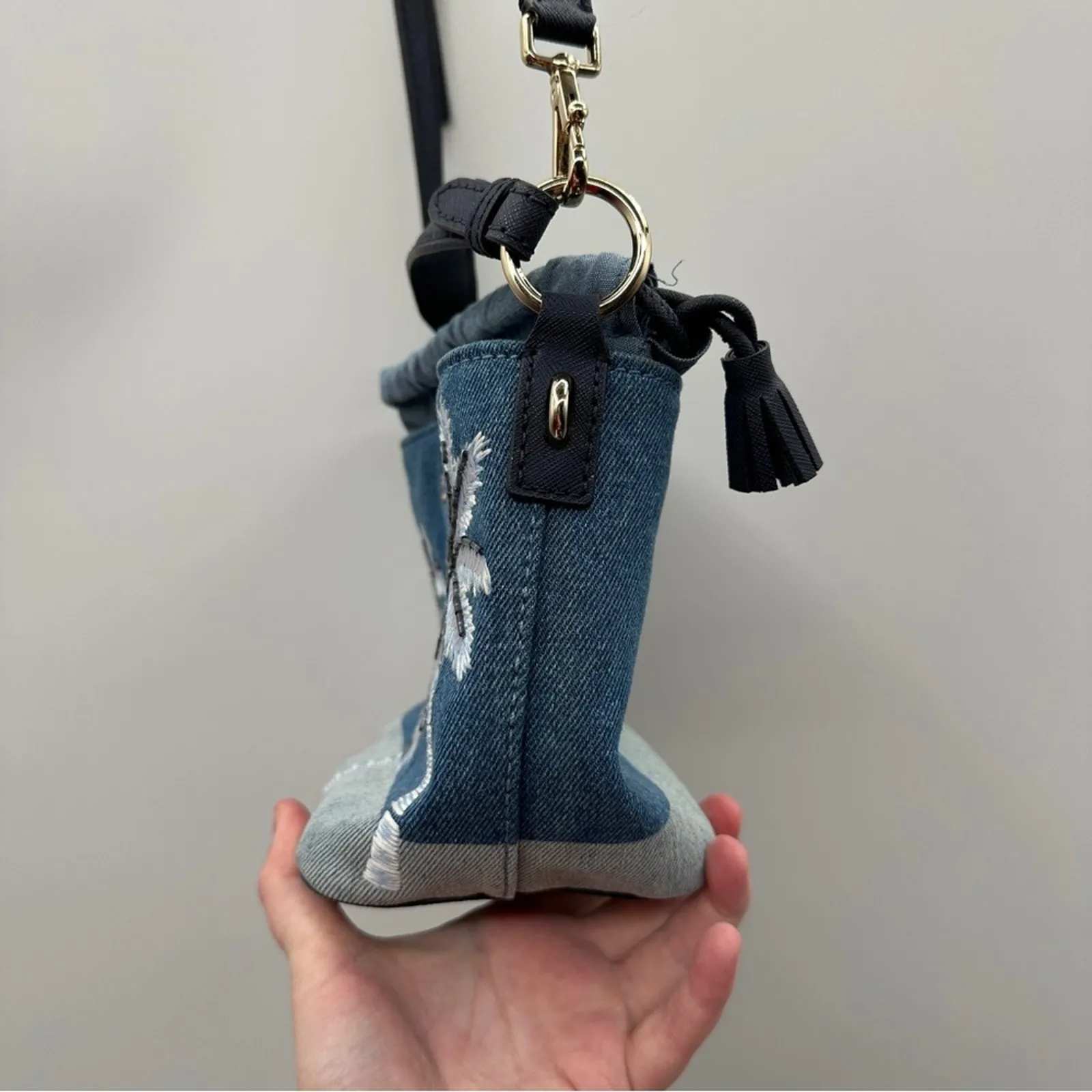 Kate Spade California Dreaming Pippa Blue Denim Palm Tree Bucket Bag NEW RARE‎ - Image 7