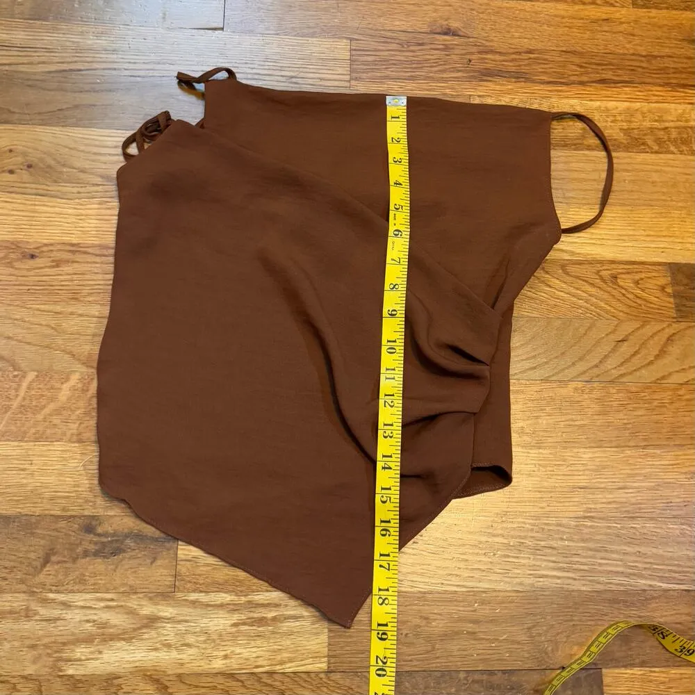 Topshop Women’s 2 Brown Asymmetrical Strappy Draped Cowl Neck Cami Top Going Out - Image 5