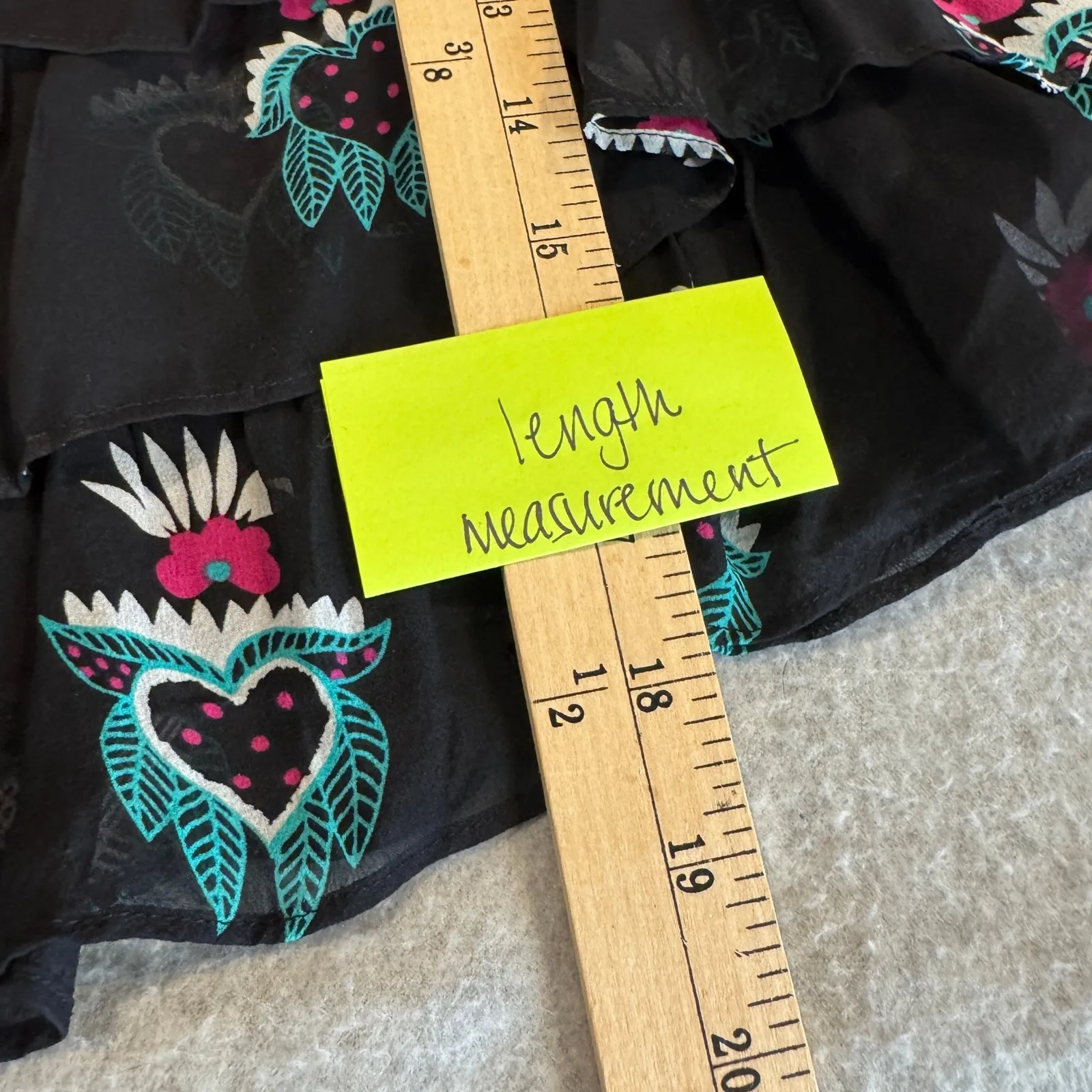 Y2K Celia Birtwell Express Skirt Womens 6 Black Silk Tiered Ruffle Heart Floral - Image 13