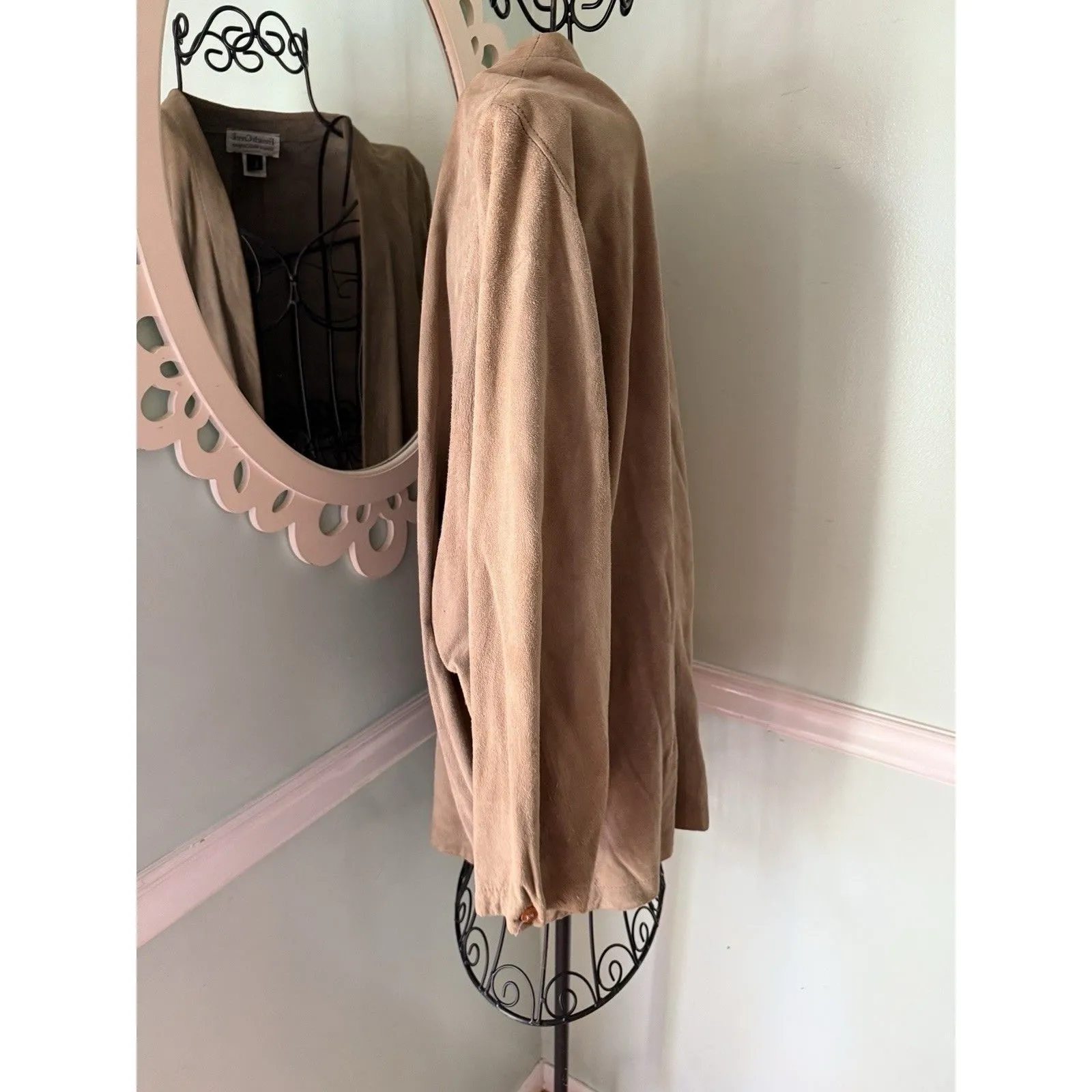 FRENCH CREEK L Womens Tan Jacket Suede Shearling Leather Jacket Coat Brown Size L - Image 4