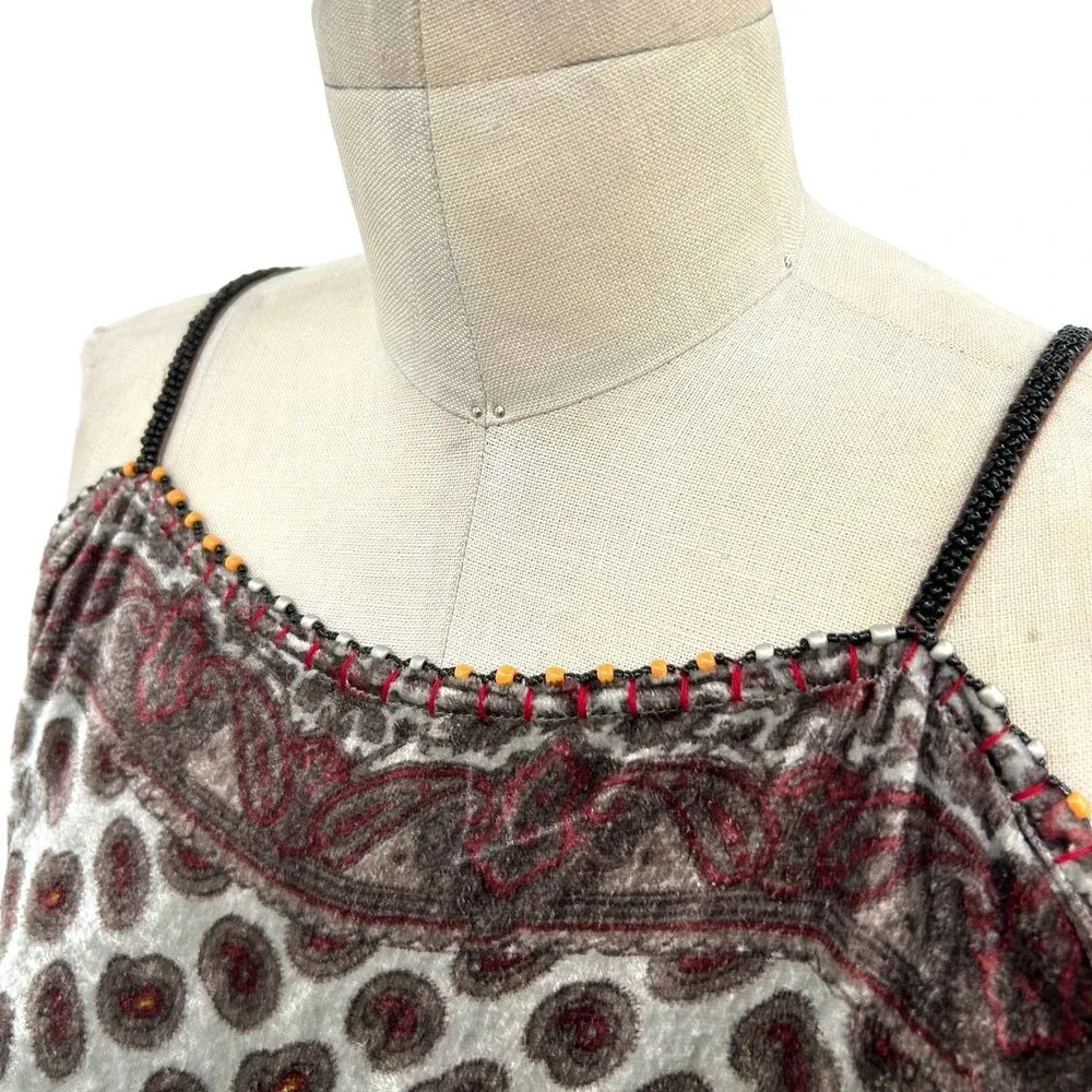 Anthropologie Bl-nk London Jumpsuit Paisley Velvet Cold Shoulder Gray Size Small - Image 3