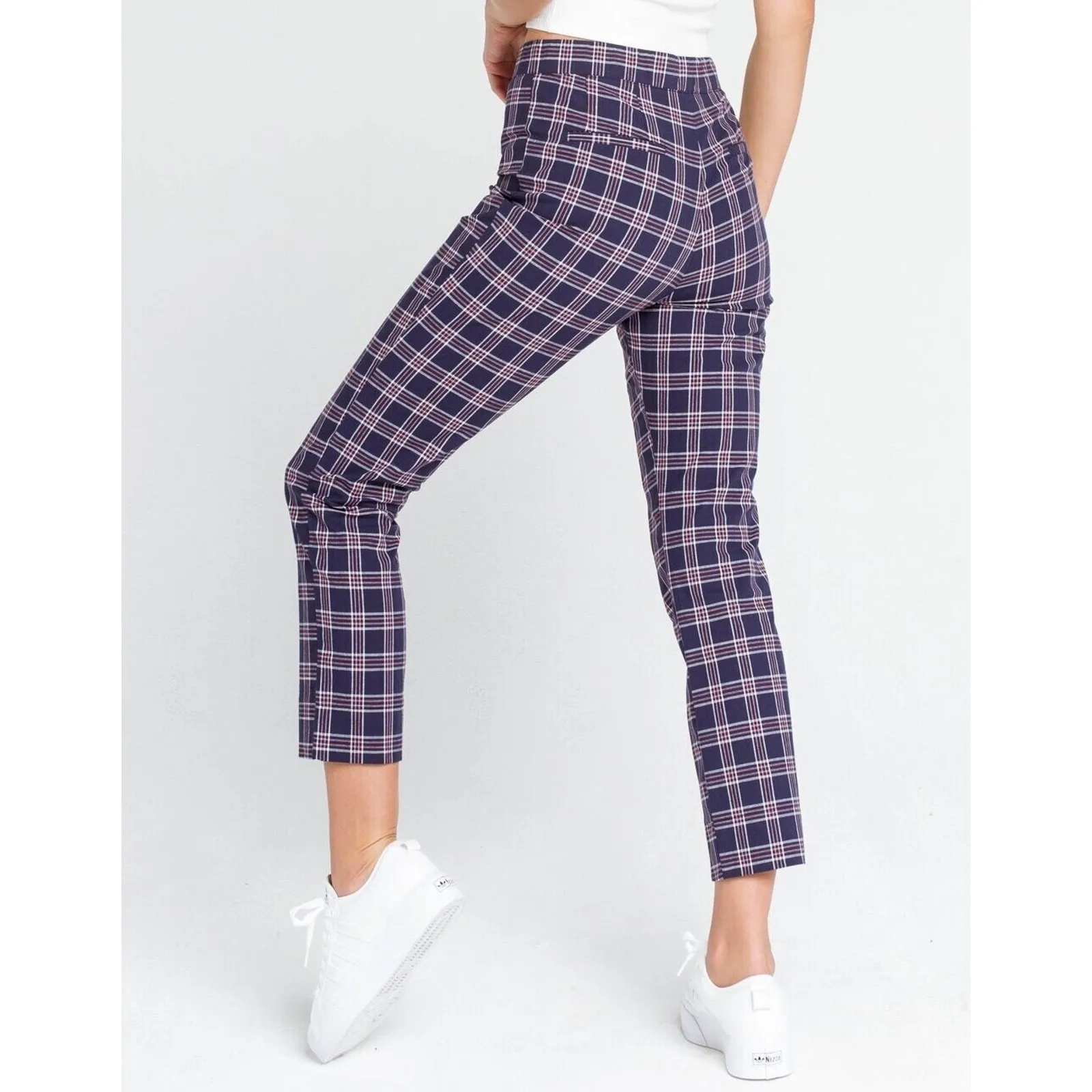 Sky and Sparrow Womens Pants Sz XS‎ Navy Blue Plaid Twill Tapered - Image 4