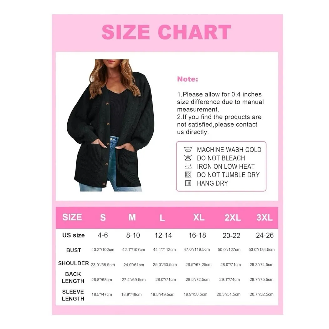 Womens Cardigan Sweater Oversized Chunky Knit Long Front Button with Pockets Pink - Image 6