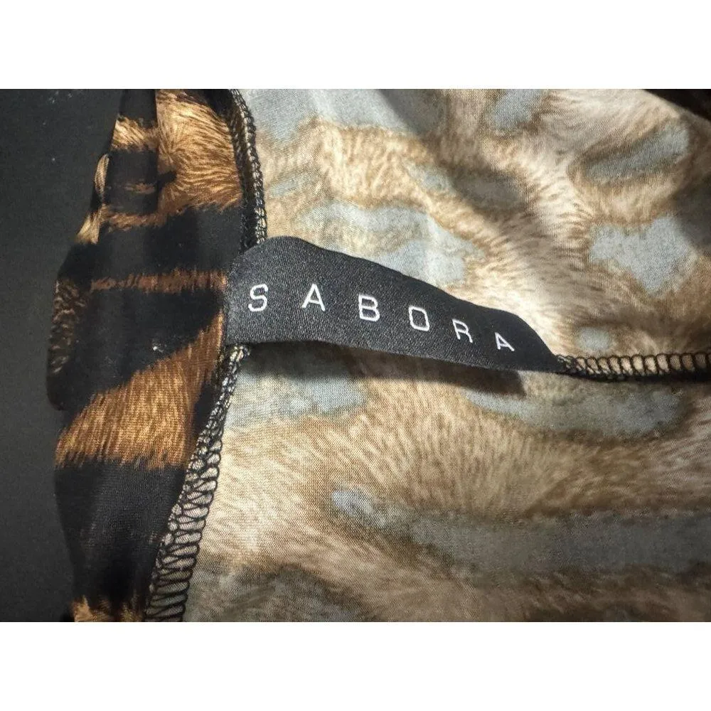 Women's Sabora Leopard Animal Print Peplum Accent Leggings Size Small Brown - Image 5