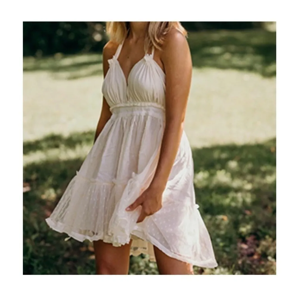 ForeMode Beige Plunge V Neck Backless Halter Babydoll Mini Dress Size XL - Image 10