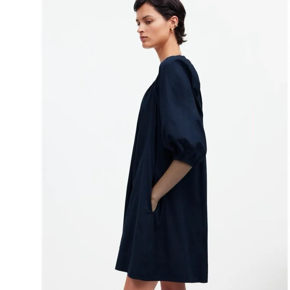 Madewell Square Neck Puff Sleeve Mini Dress Navy SZ 12 Babydoll Breezy Summer - Image 4