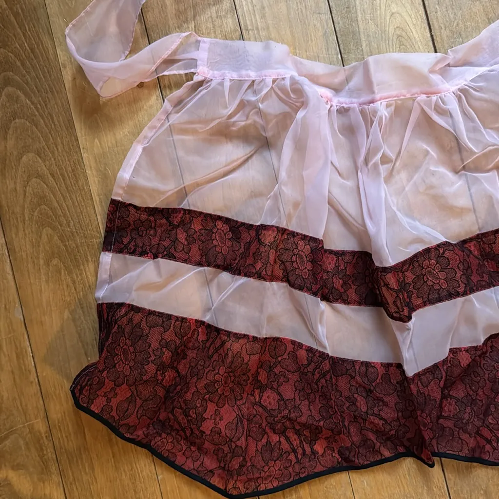 Sheer Pink and Red Lace Apron - Image 3