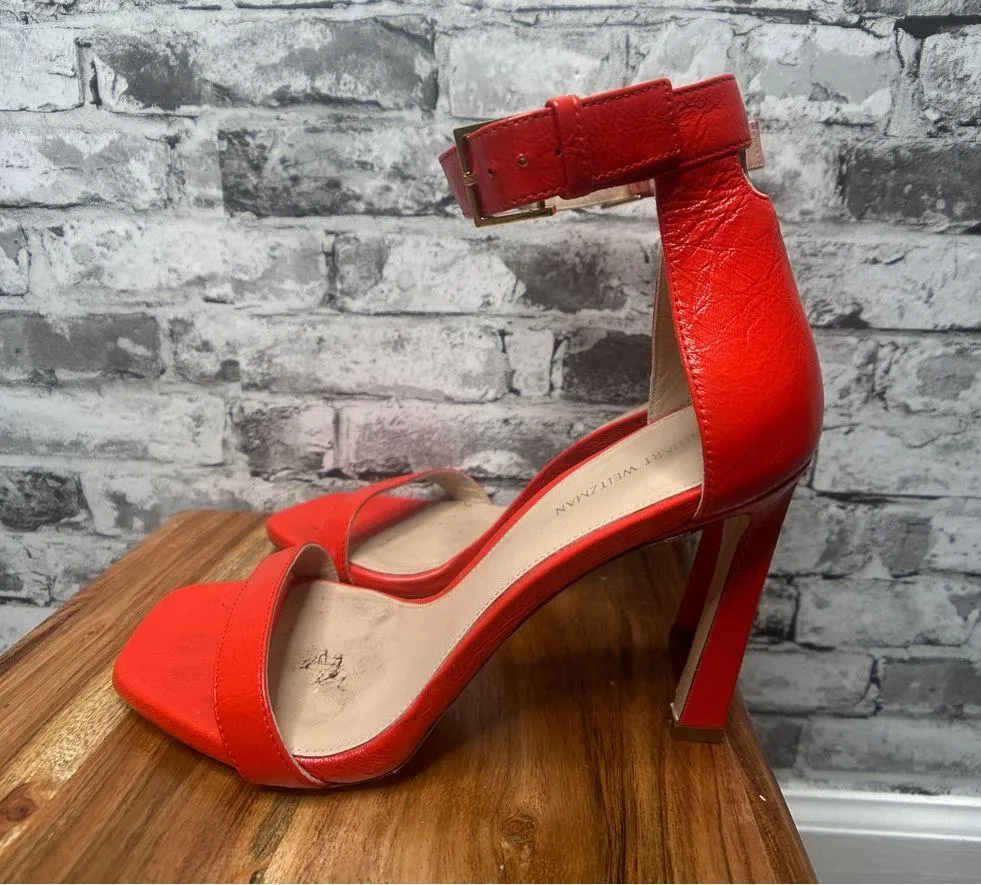 EUC Stuart Weitzman Red Ankle Strap Heels - Image 4