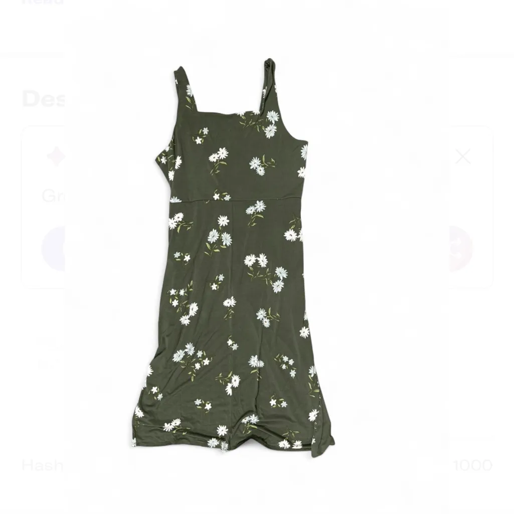 Chic Olive Floral Midi Dress Green Size 14 - Image 2
