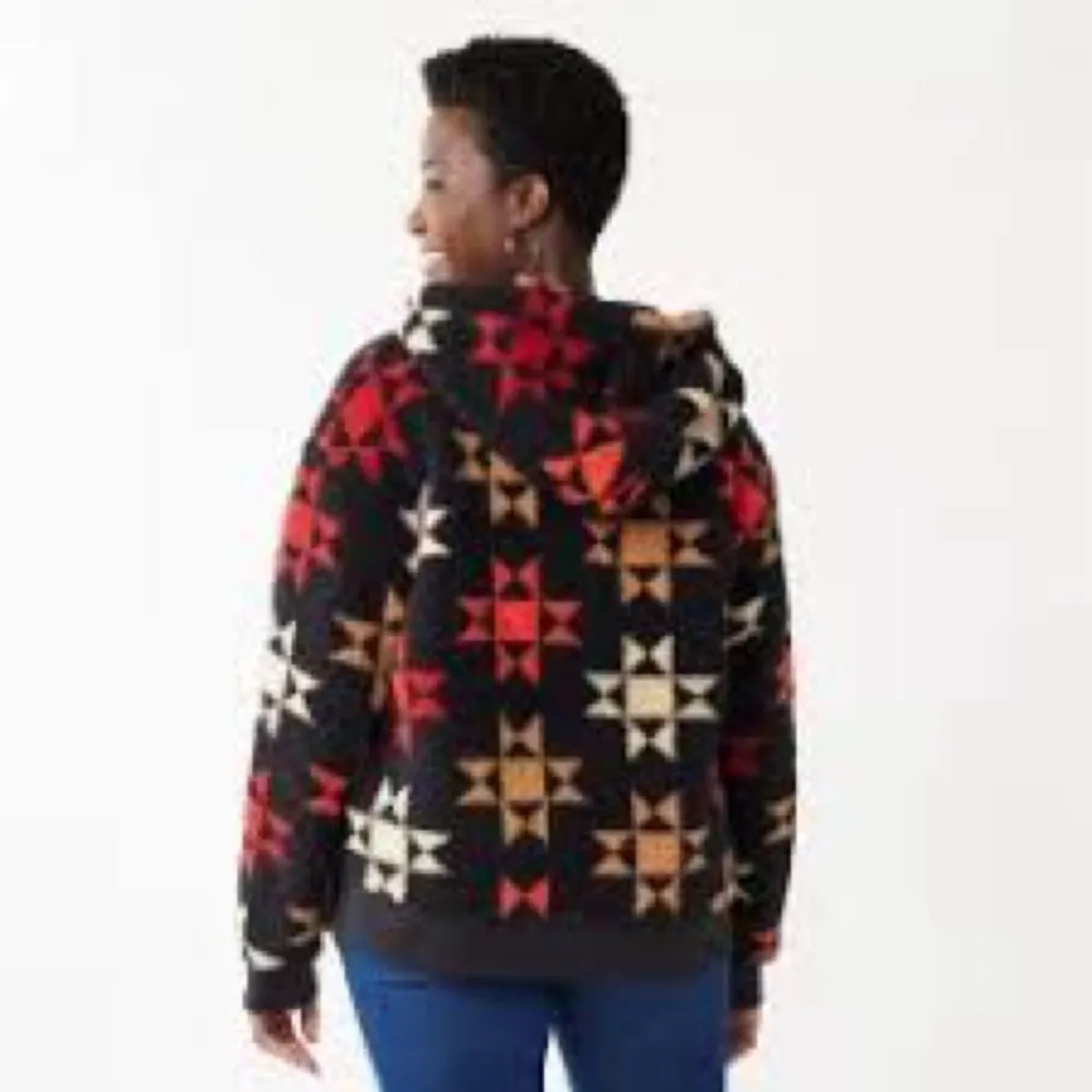 Sonoma Black Star Pattern Fleece‎ Hoodie Size Large NWOT - Image 2