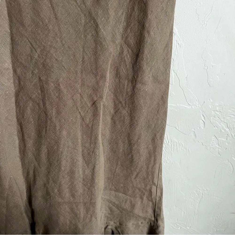 Bryn Walker Brown 100% Linen Midi Ruffle Hem‎ Skirt - Image 3