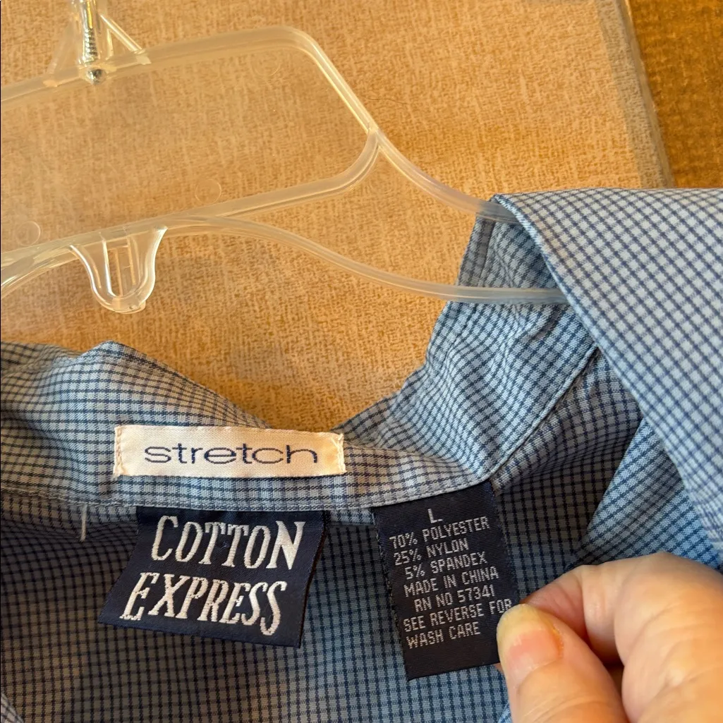 Cotton Express Blue checkered Shirt large - Image 4