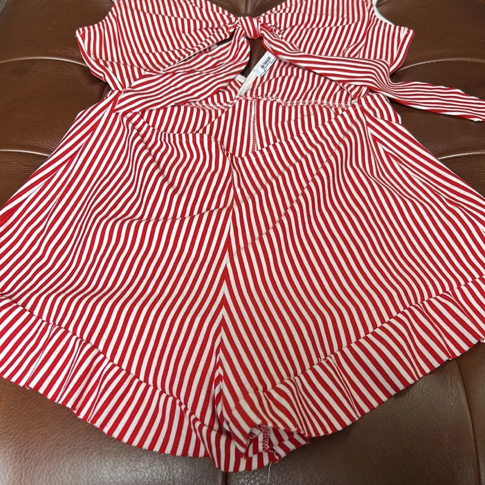 Zara Front Tie Red & White Striped Romper - Image 4