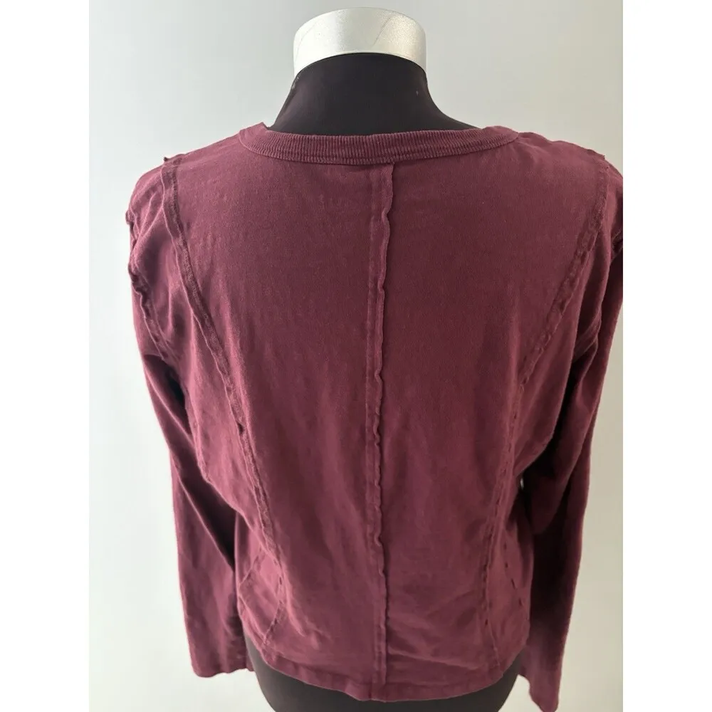 PILCRO Anthropologie Seamed Top Size Large Burgundy Lightweigt Pintuck L/S Red - Image 6
