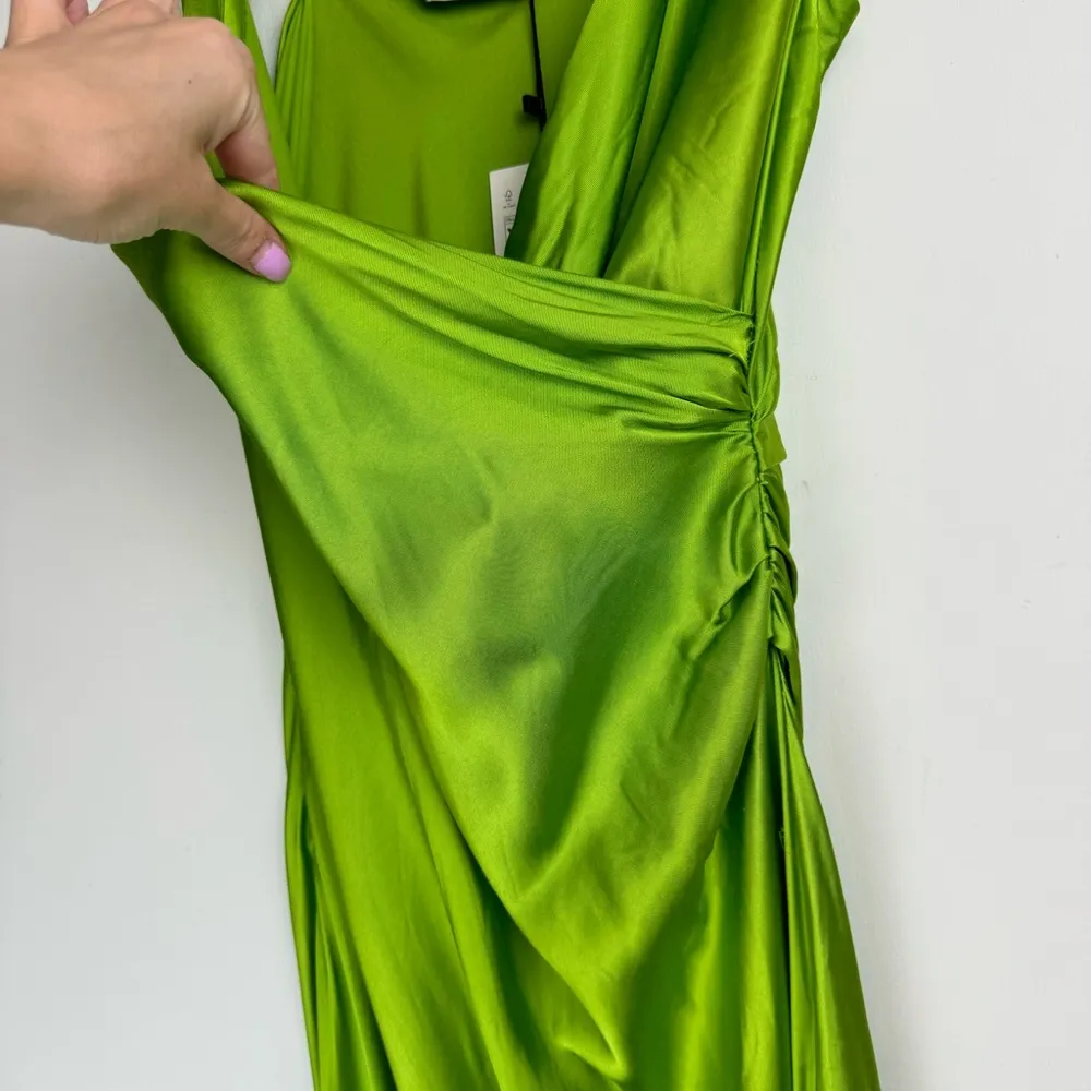 NWT ZARA Bright Green Satin Slip Midi Dress Sz XL Drapey Wrap Side Slit - Image 10