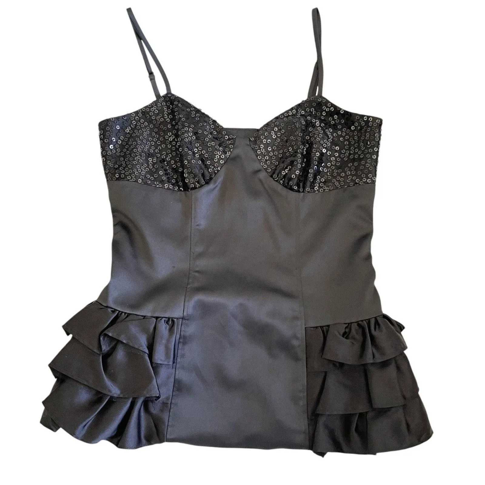 Y2K Betsey Johnson Womens Top Sz XS Black Satin Corset-Style Sequin Gothic Edgy - Image 2