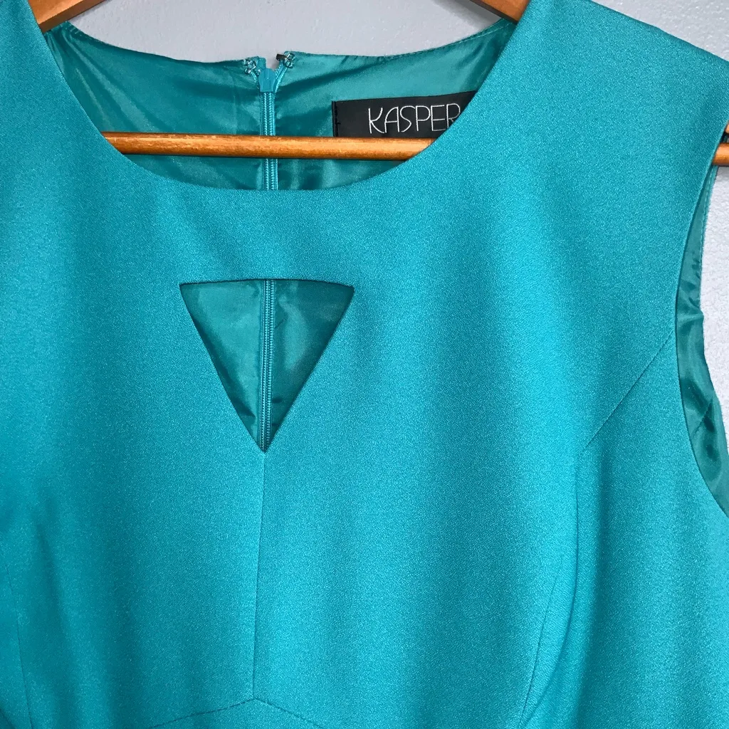 Kasper Teal Midi Sleeveless Sheath Dress Cutout On Chest Business Dress 10 - Image 4