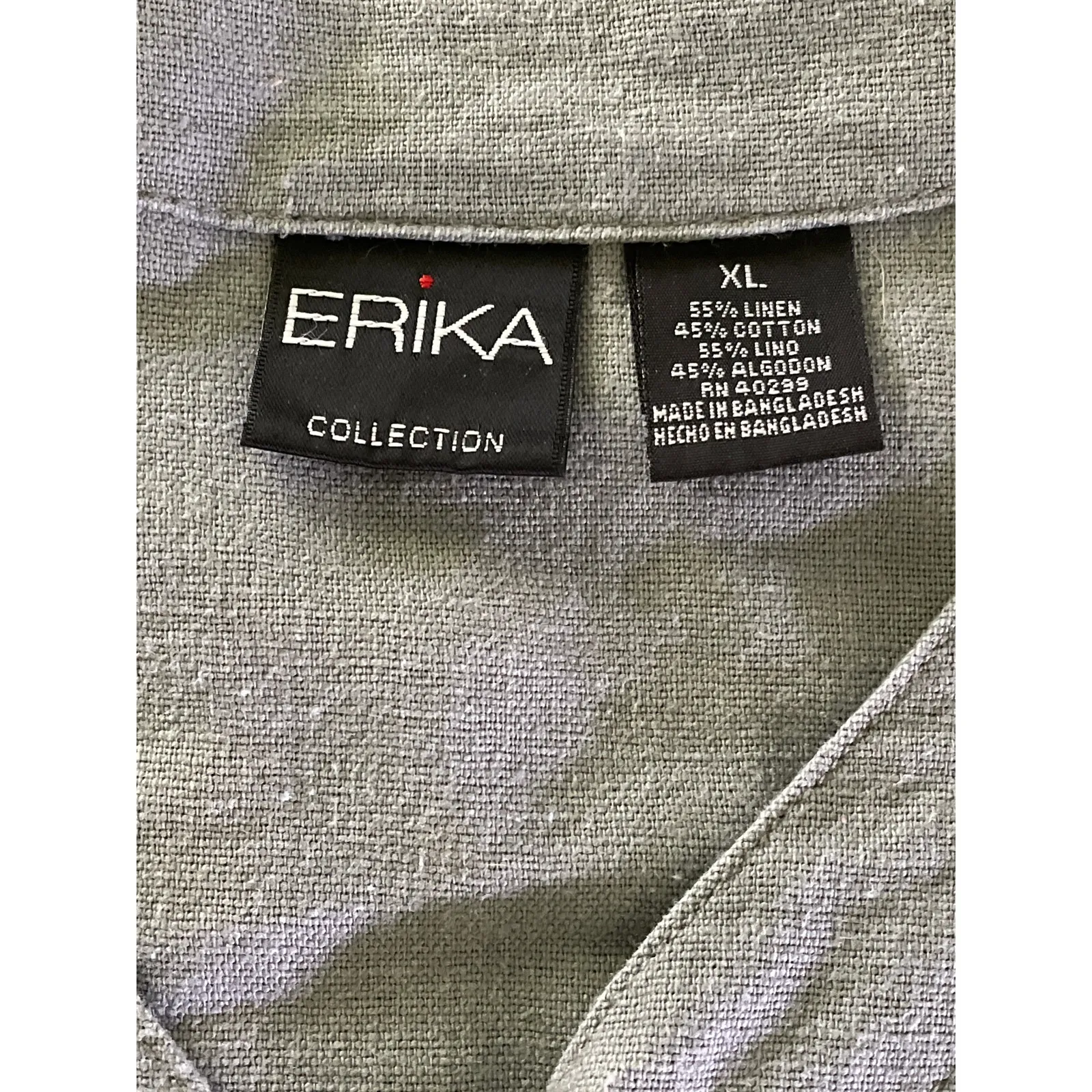 Erika Collection 90s Grey Linen Cotton Floral Hem Button Front Top XL Gray - Image 2