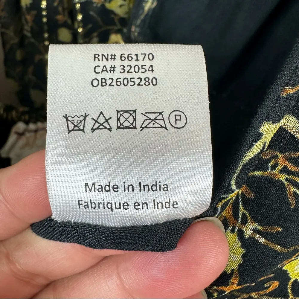 NEW Rococo Sand Hana Kaftan Dress Womens M Floral Printed Flowy Boho Maxi Black Size M - Image 10