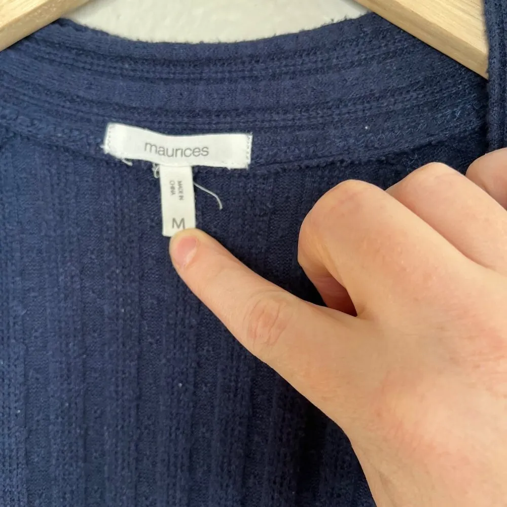 Maurices Open Front Navy Blue Knit Ribbed Cardigan Sweater Medium - Image 10