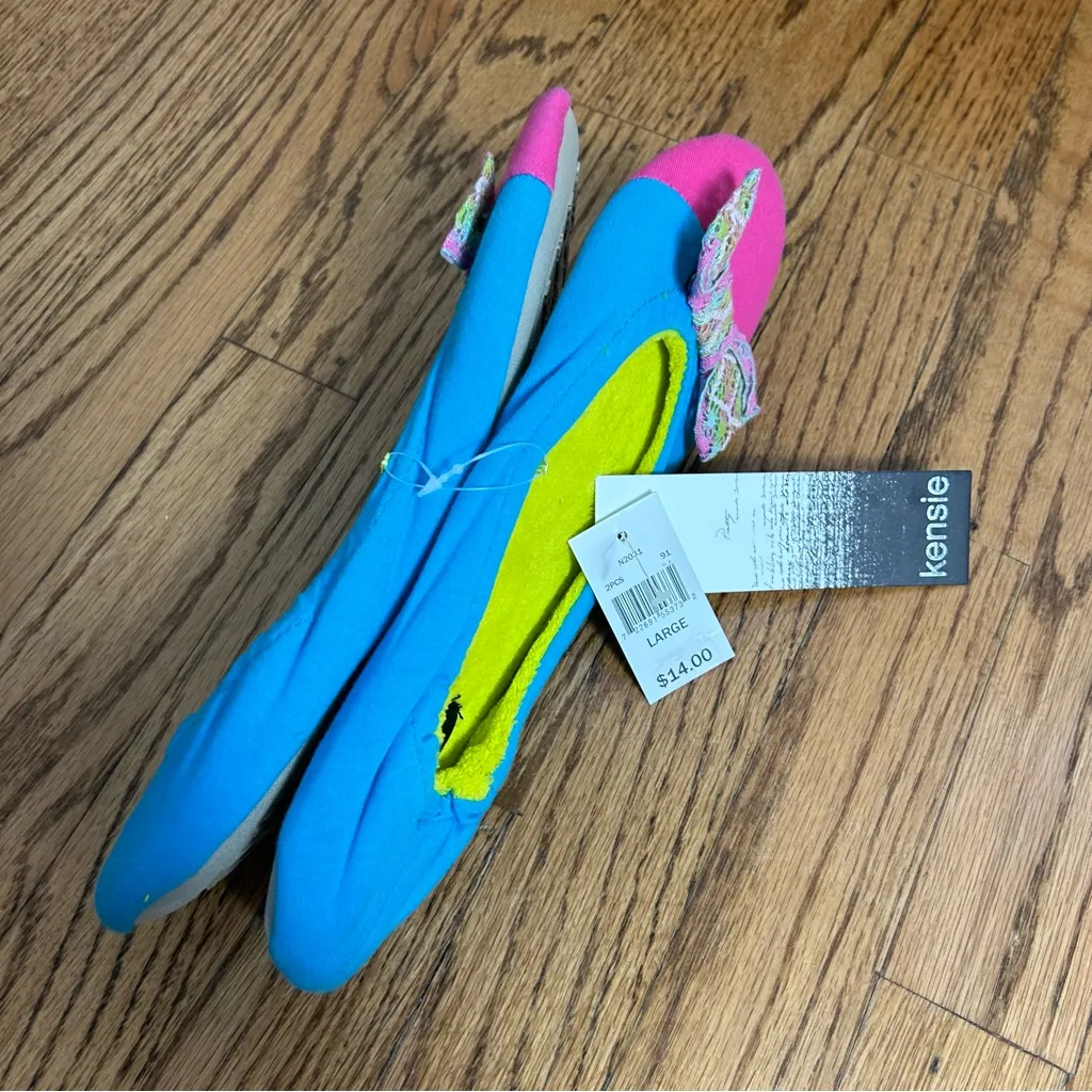 KENSIE Neon 80’s ColorBlock Front Bow Slip On Slippers Memory Foam Size 9/10 NWT - Image 6