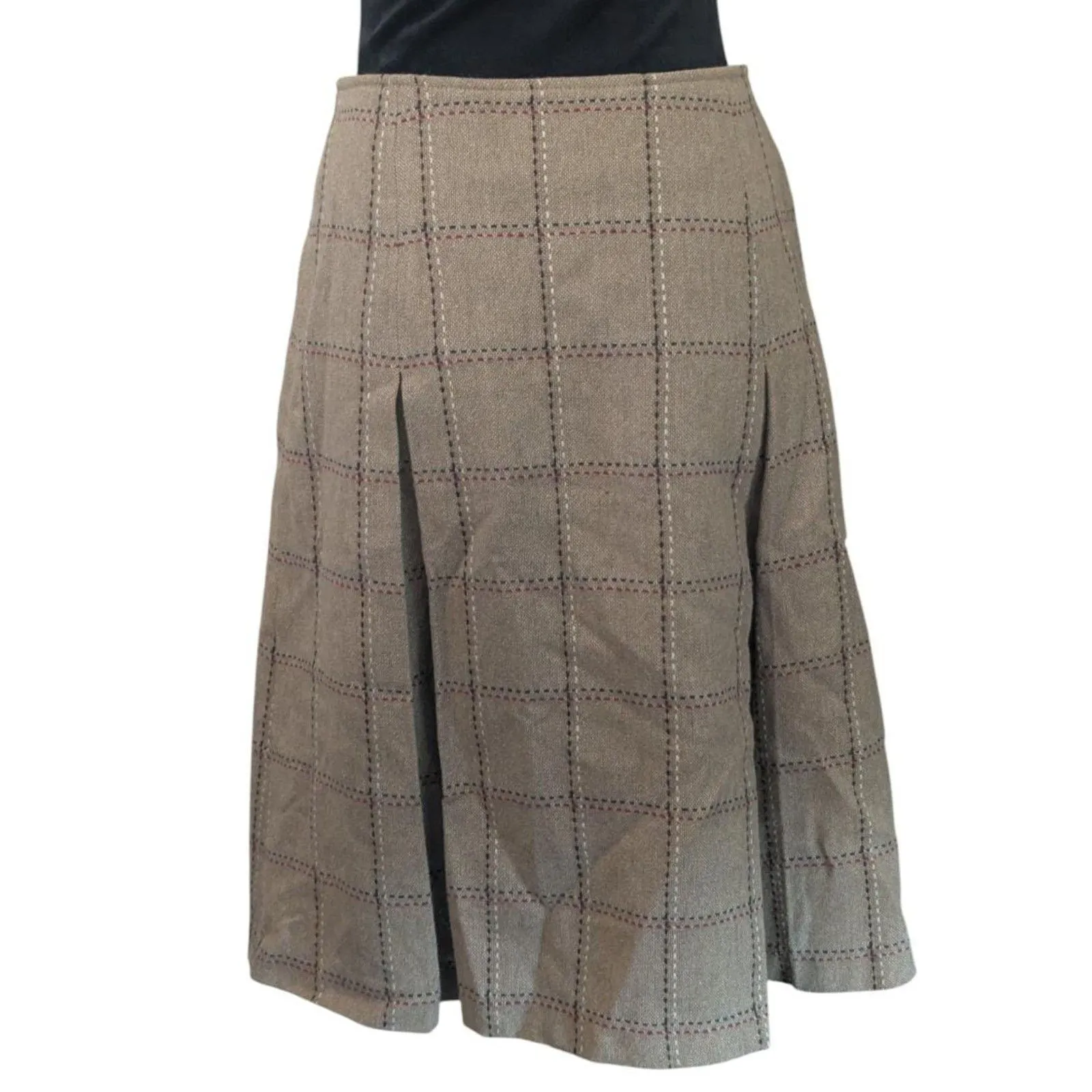 Vintage i.n.e. Tweed Plaid Kilt Skirt Wrap Buckle Made in Hong Kong Dark Brown - Image 8
