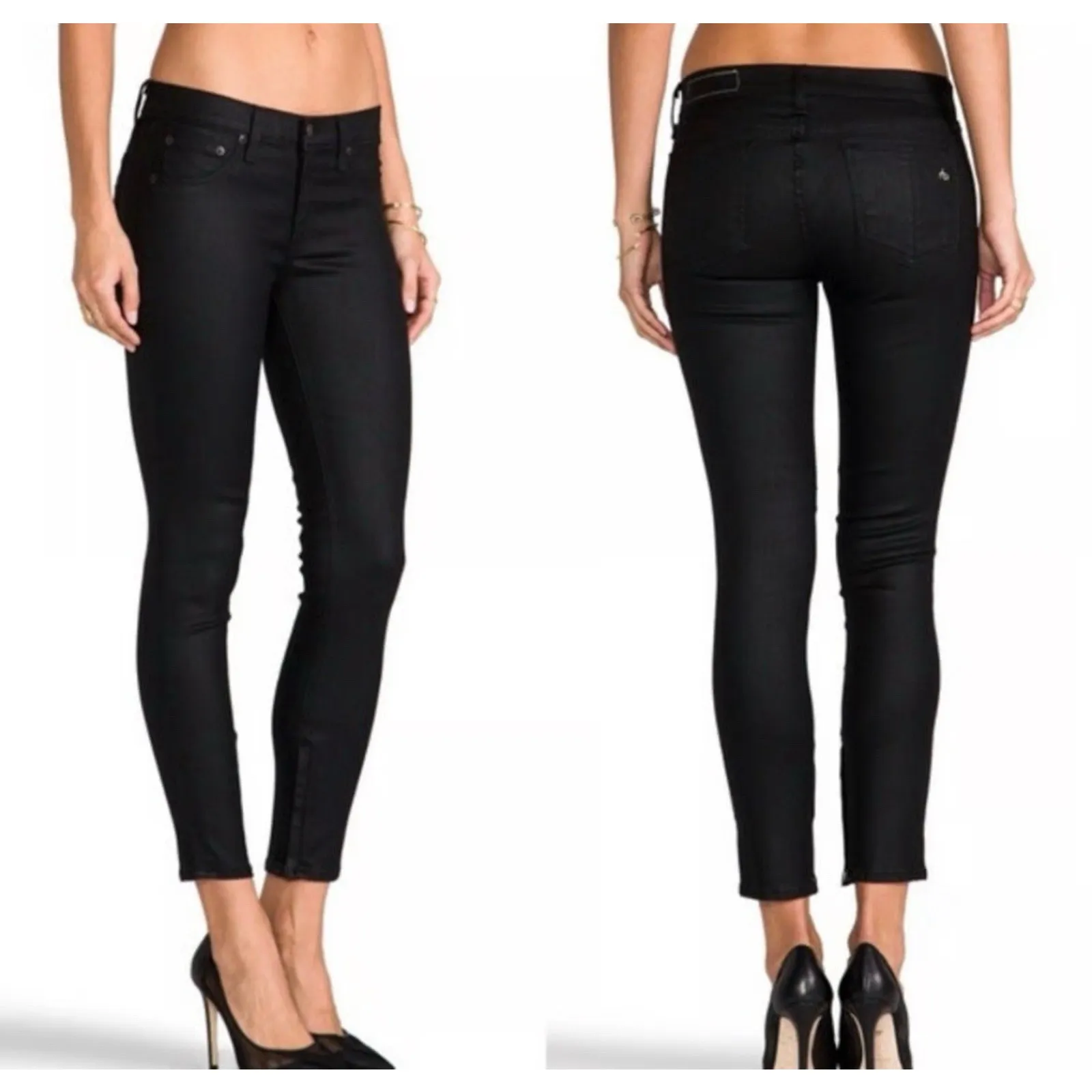 Rag & Bone Women’s Skinny Jeans Zipper Capri Moto Black Size 26 - Image 2