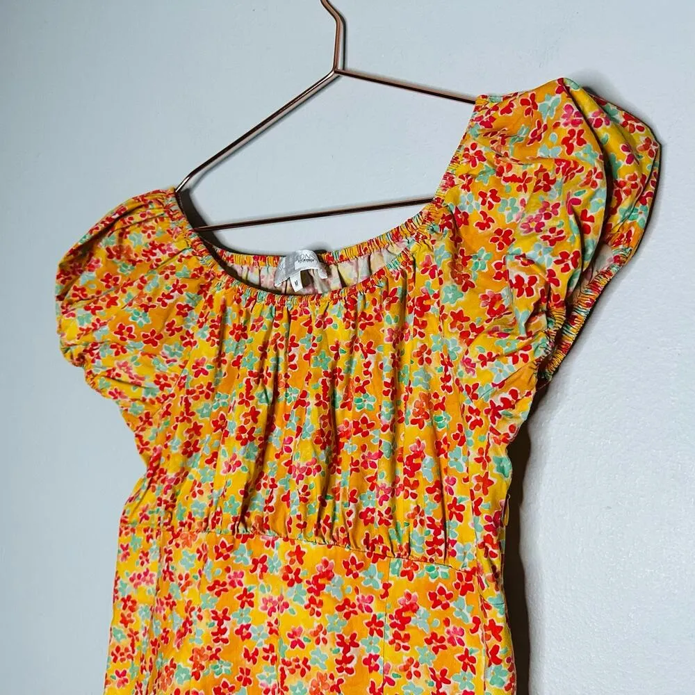 CAROLINE CONSTAS Orange Floral Calla Ruched Puff Sleeve Mini Dress Size Medium - Image 6