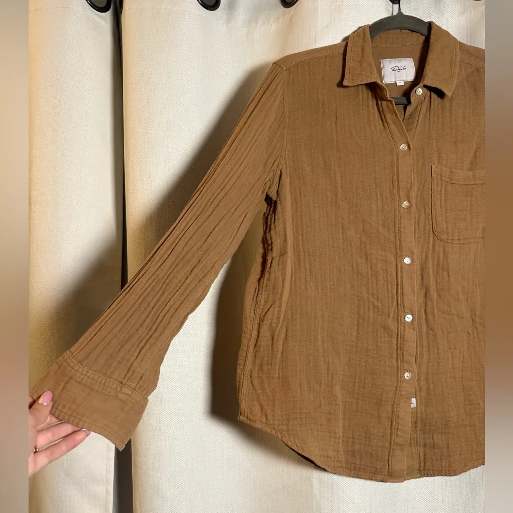 Rails Oversized Button Up Ellis Gauze Shirt in Toasted Coconut Tan Brown Small - Image 7