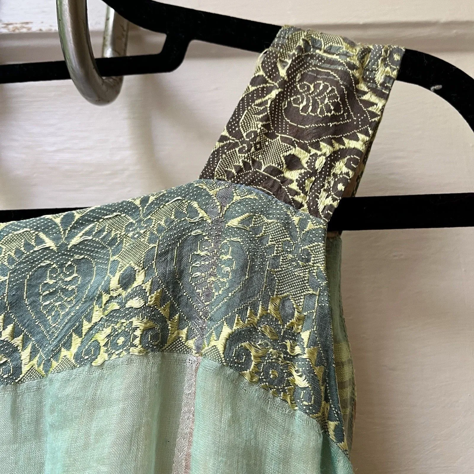 Vtg Multicolor Plaid Bohemian Maxi Dress XS Celestial Zodiac Hippie Silky Indian - Image 9